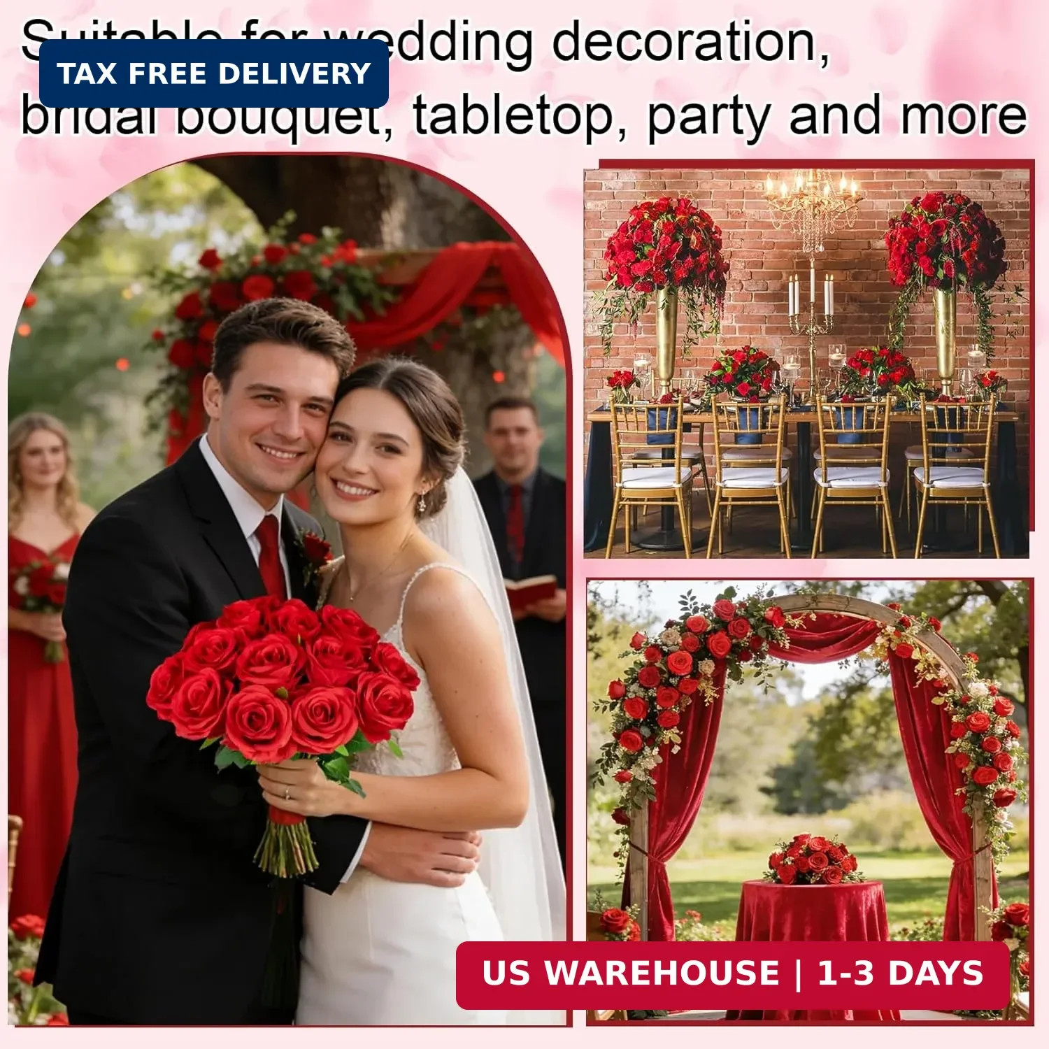 Ouddy Decor 20 Pcs Red Roses Artificial Velvet Silk Flowers Fake Roses Bouquet w