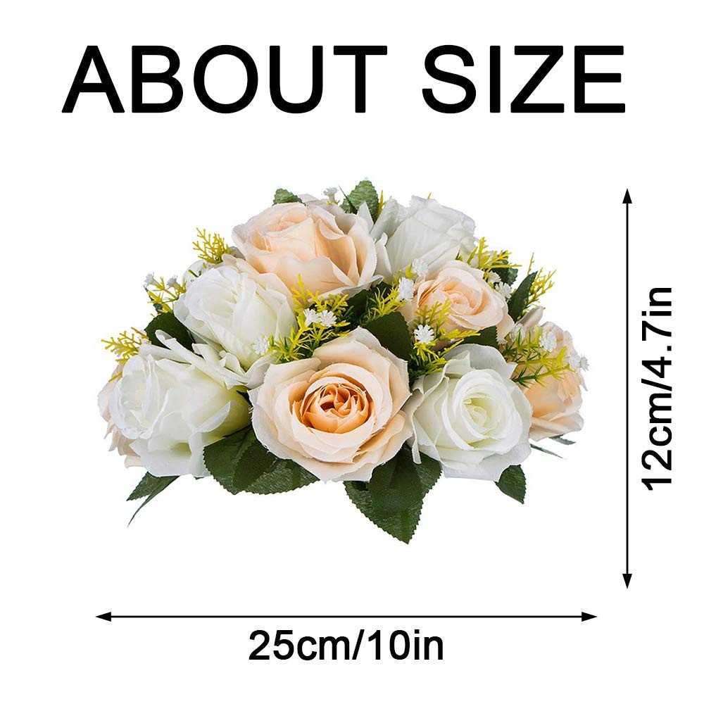 Champagne White Artificial Flower Bouquet 10pcs Lifelike Silk Flowers 25cm