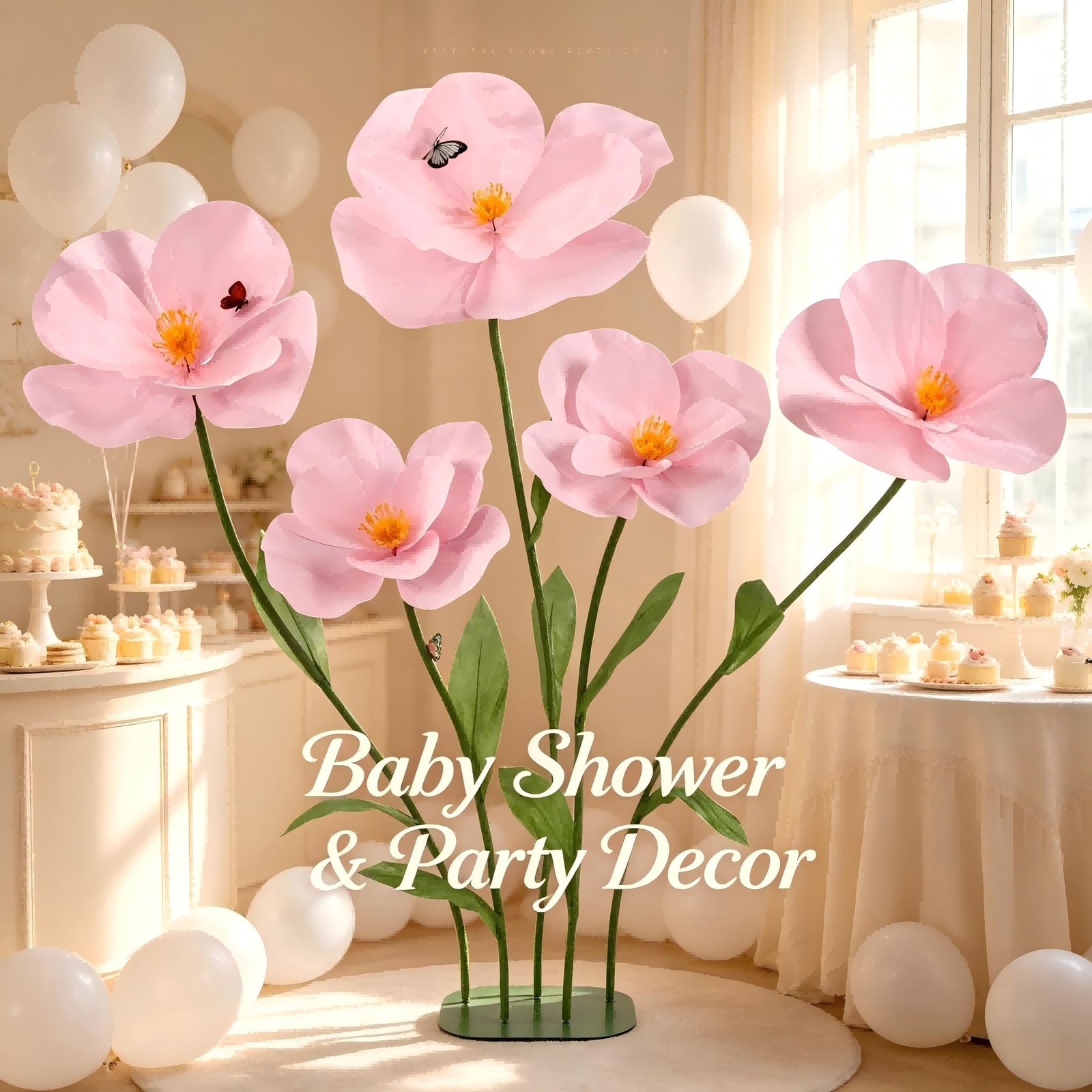 5 PCS Giant Flowers for Decoration with Stand 5.9 Ft Large Artificial Poppy