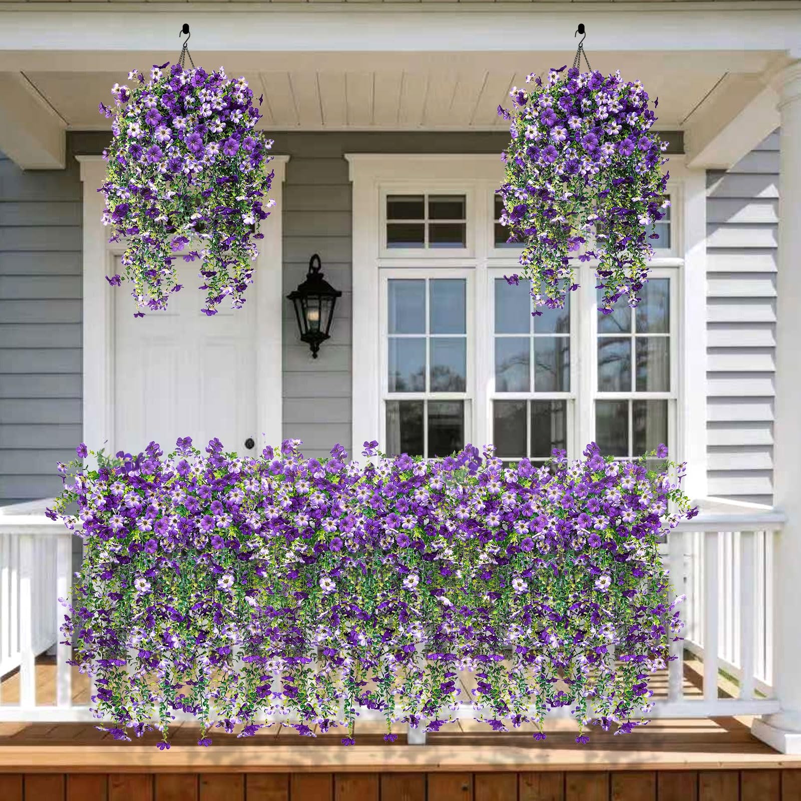 Artificial Hanging Flowers for Outdoors Faux Plants Spring Porch Decor 2 Pcs