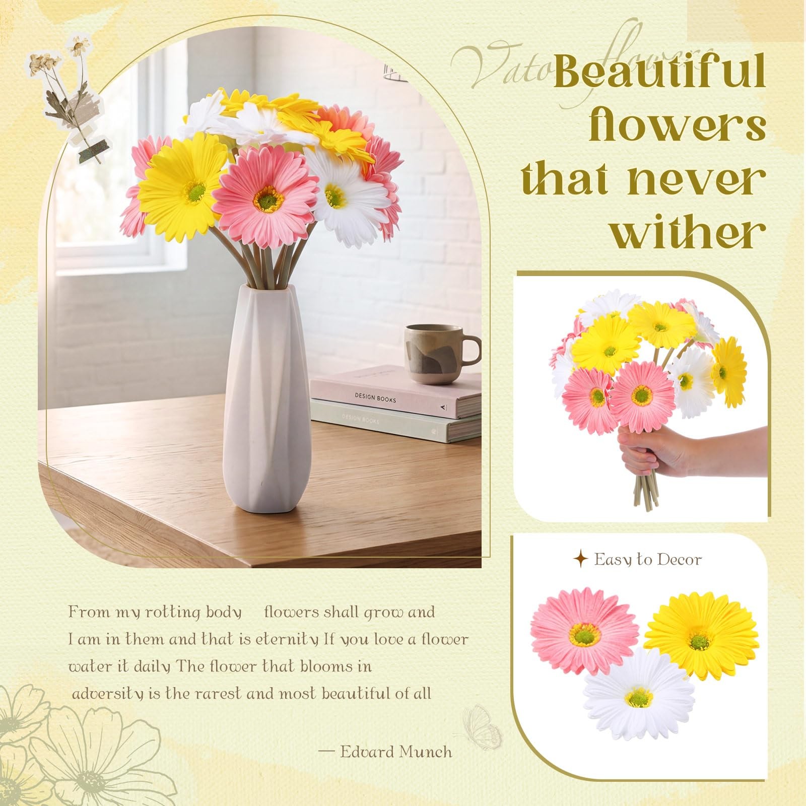 12 Pcs Artificial Gerbera Daisy Flowers PU Fake Daisy Decorations Realistic T…