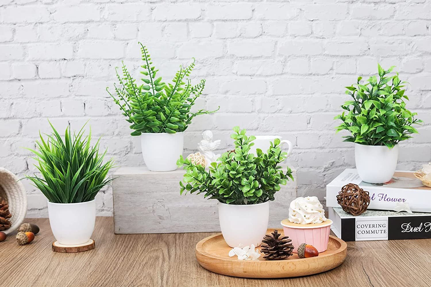 4 Pack Small Fake Plants in Pots, Faux Plants Indoor for Home Office Bathroom Sh
