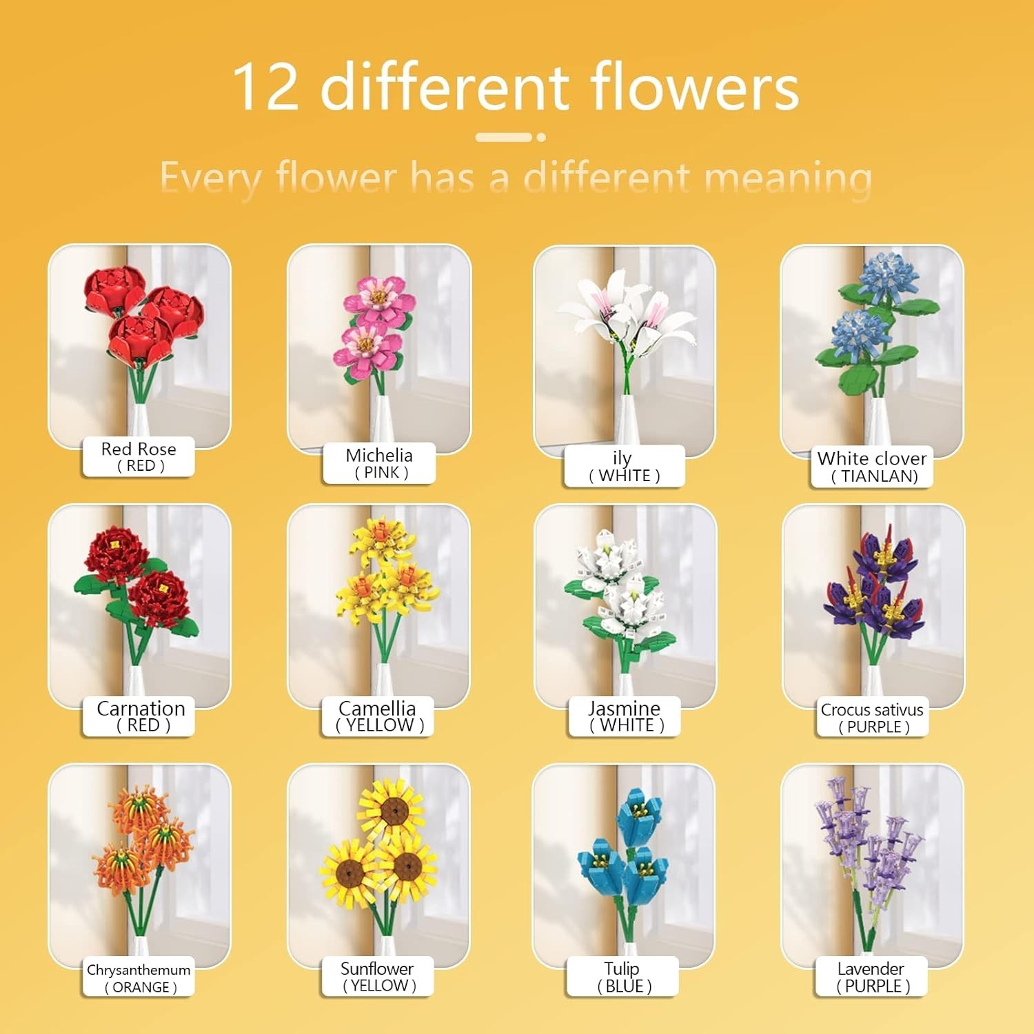 Flowers Bouquet Building Set Creative Artificial Wildflowers Botanical