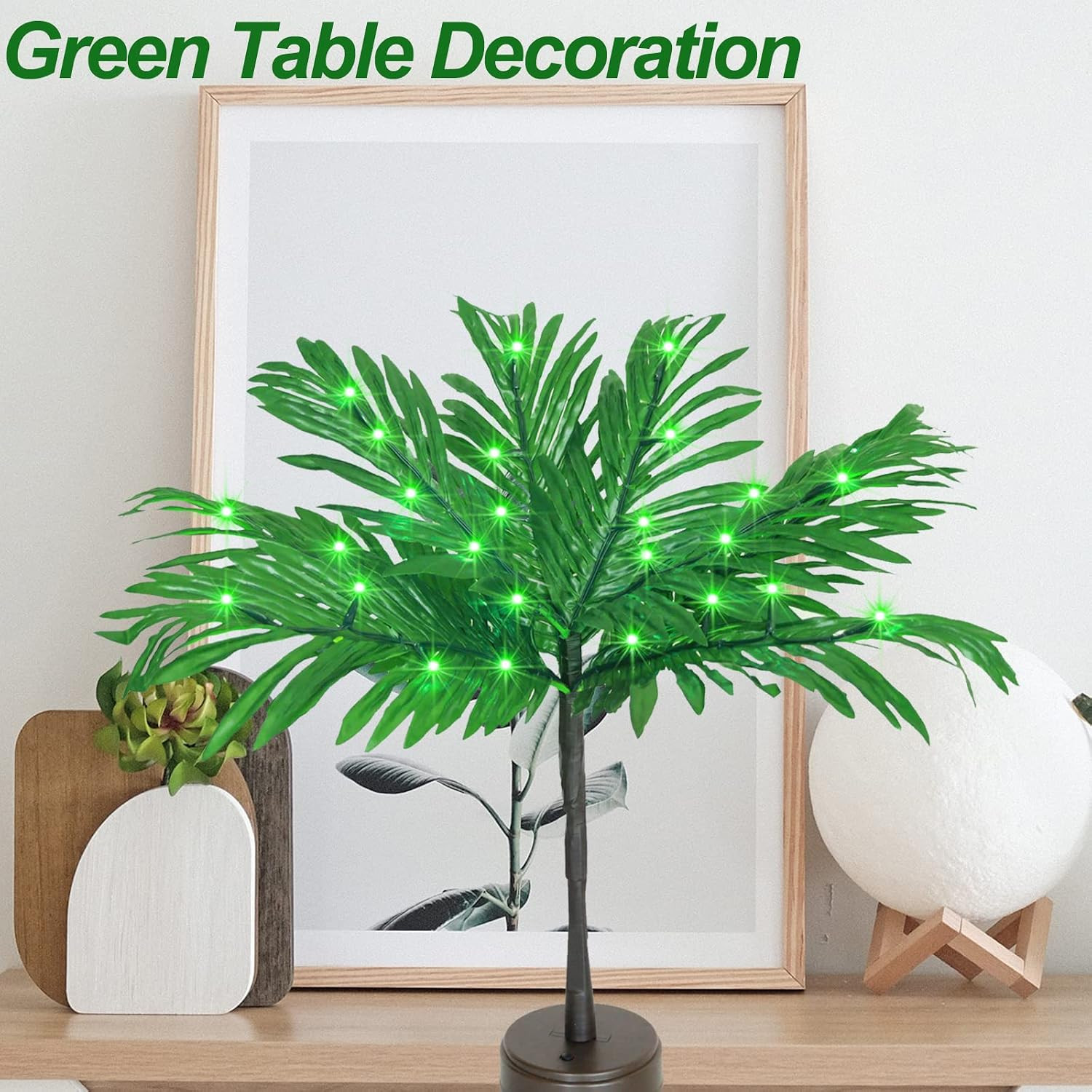 23 in Lighted Palm Tree Table Decor, Tropical Artificial Palm Tree Lights Branch