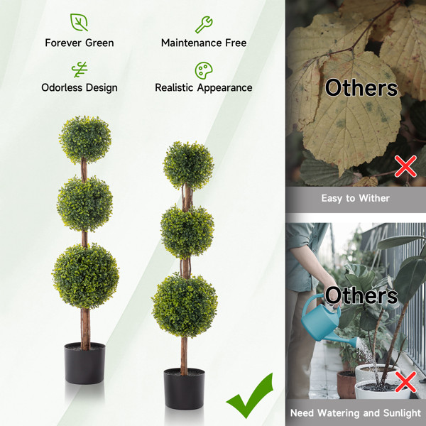 2Pcs 115cm Tall Green Three Ball Boxwood PVC Artificial Tree Home Decoration