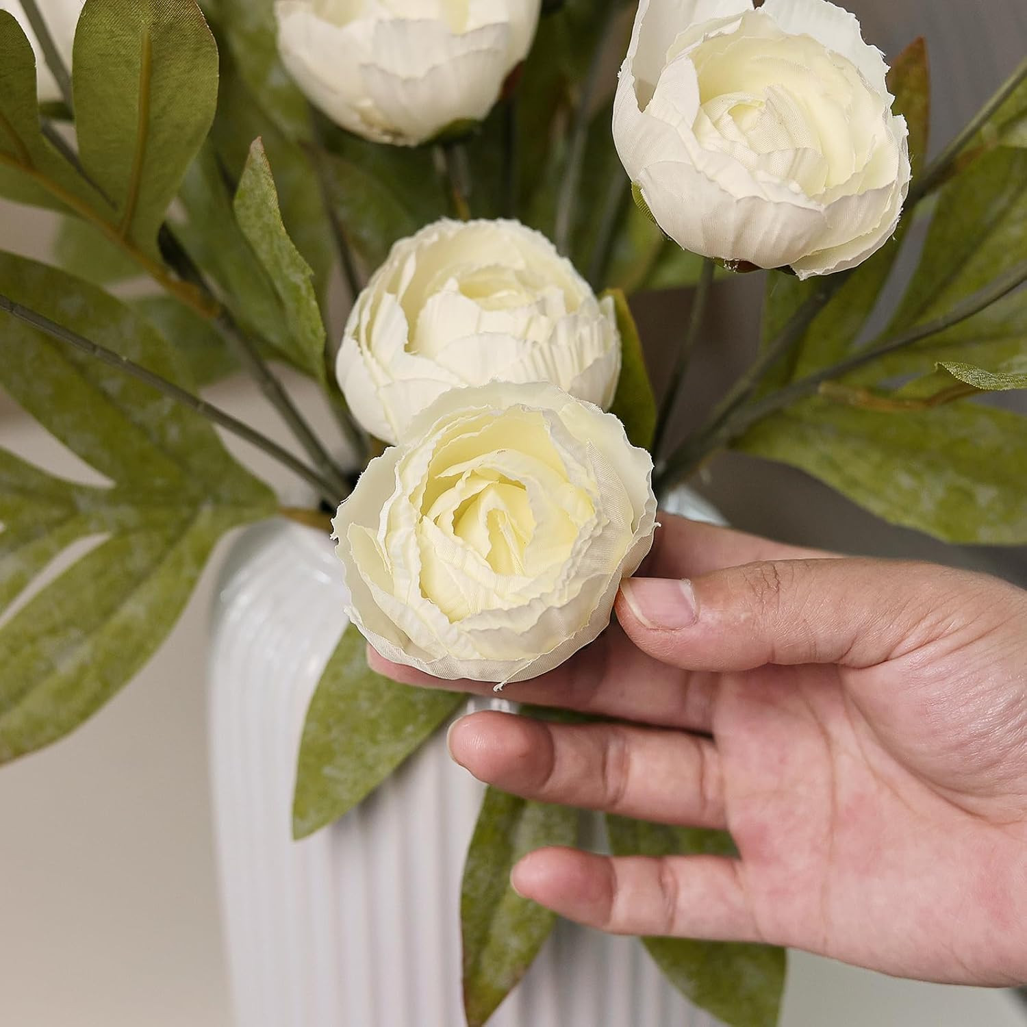 12 Pcs Faux Silk Peony Artificial Flowers for Vase -27″, Bulk Fake Peonies Branc
