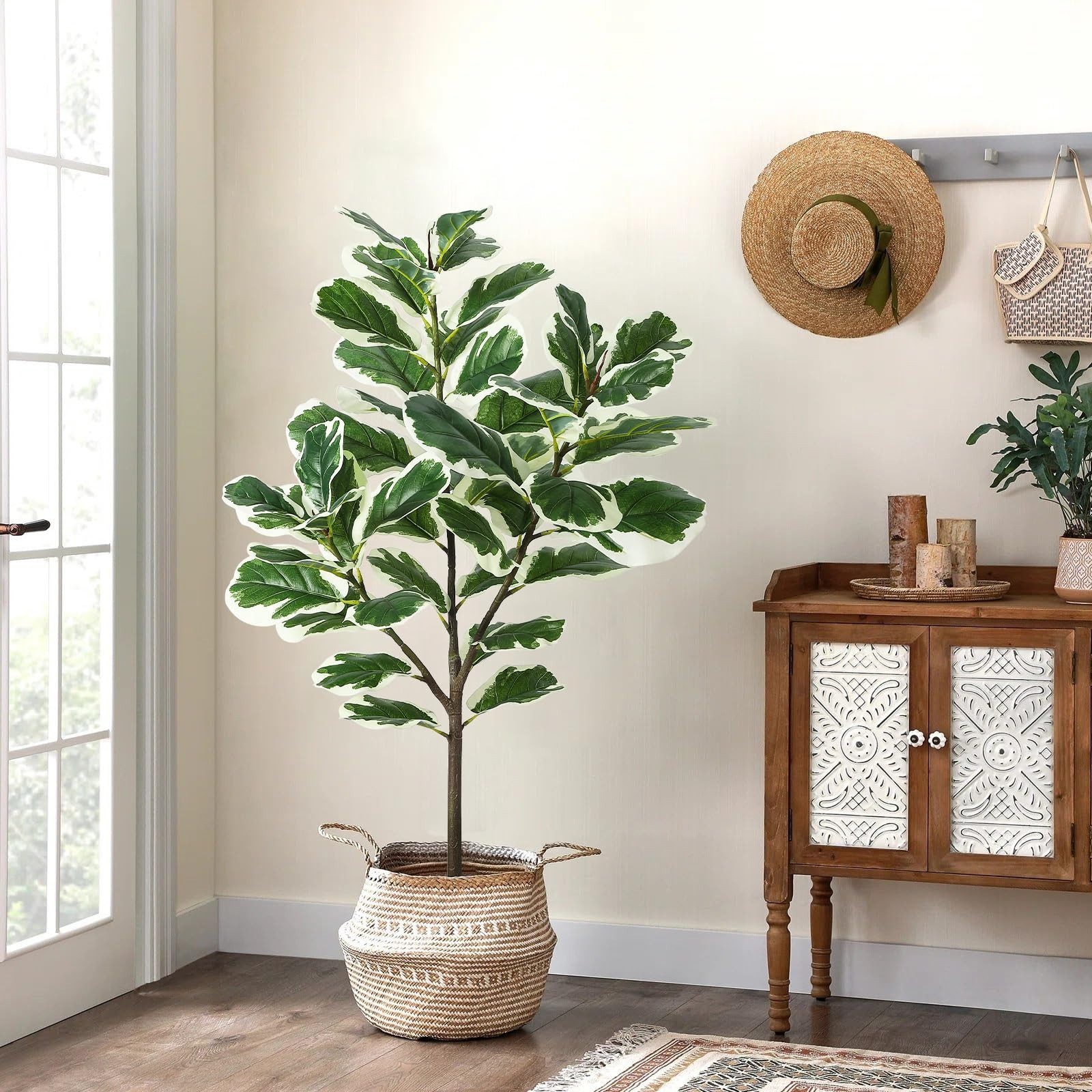 4.3ft Green Artificial Ficus Tree Plant in Pot with 46 Leaves for Indoor Outdoor