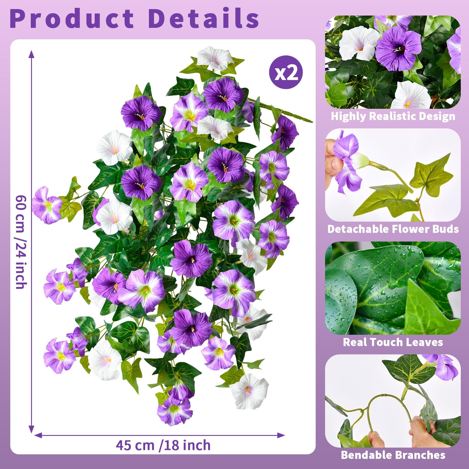 Best Artificial Flowers for Outdoors, UV Resistant Fake Outside, 2 Pack Purple