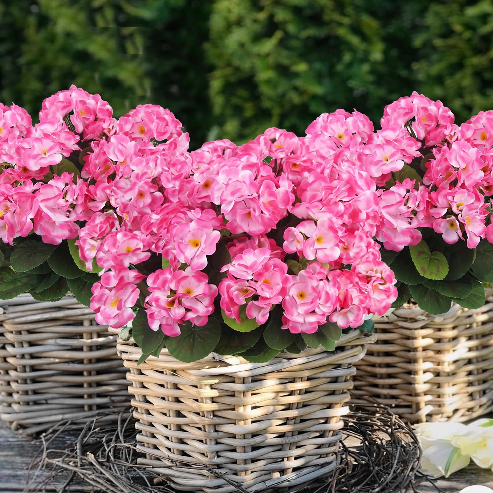 8 Pcs Artificial Geraniums Flowers Pink Silk Geraniums for Outdoors UV Resist…