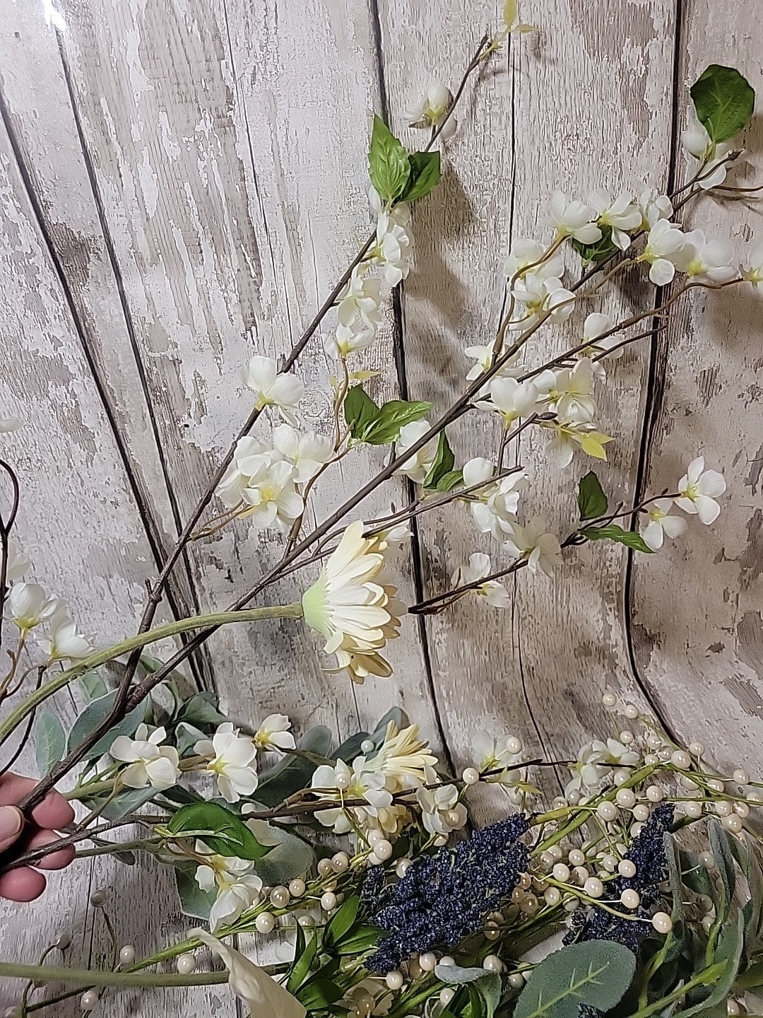 Faux Floral Flower Arrangement Single Pieces Daisy Pearl Berries Fuzzy Stems…