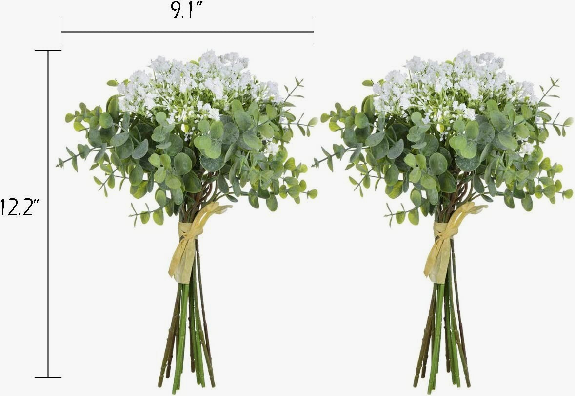 2 BDL Baby Breath Artificial Flower White Gypsophila Silver Dollar Eucalyptus