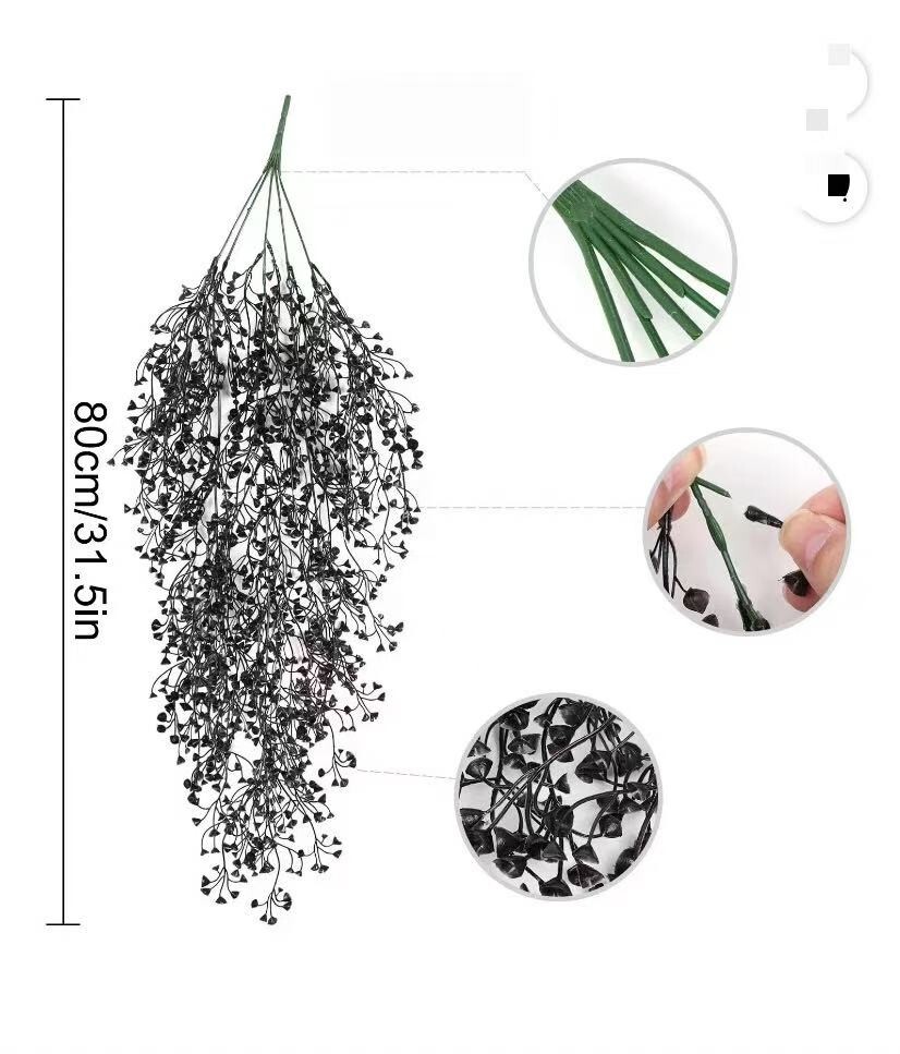 4PCS Decorative Flowers Vine Hanging Artificial Plants Hanging Plant-Black