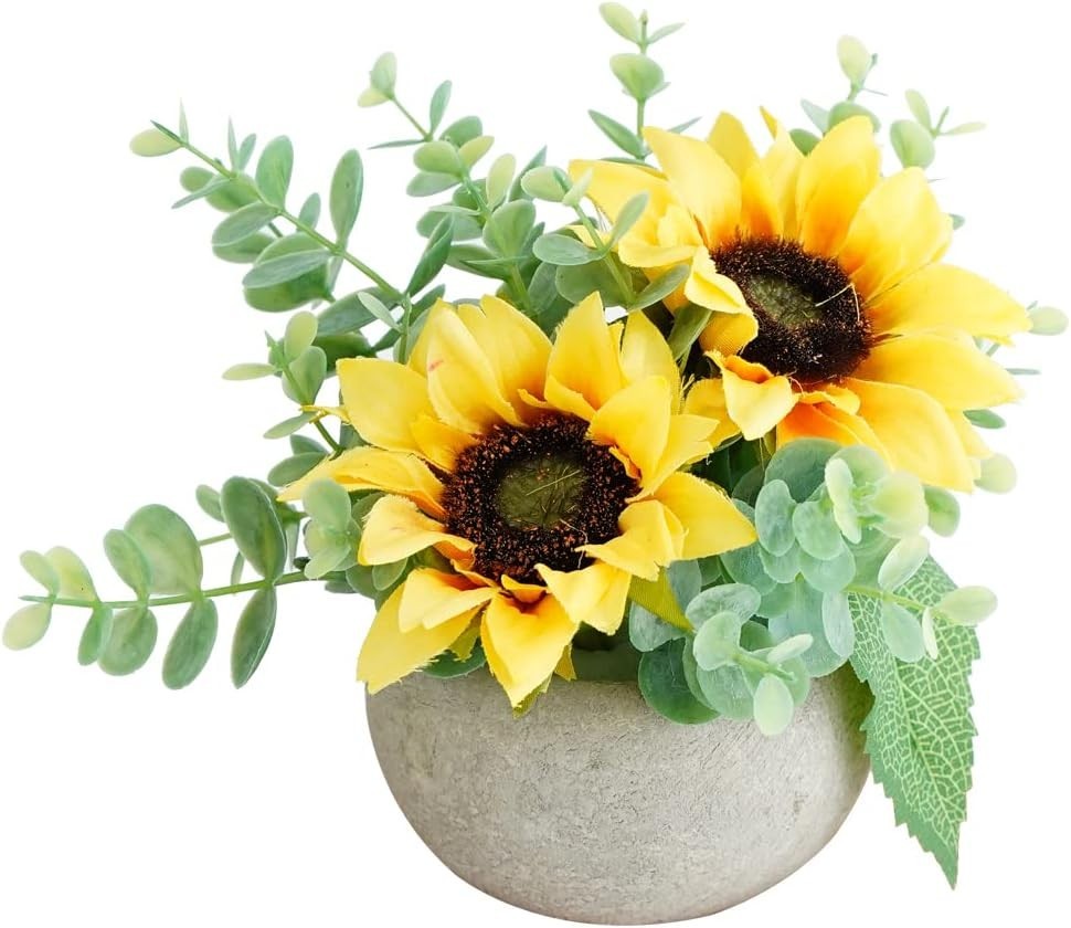 Bright Yellow Artificial Sunflower Decor in Pot – Vibrant, Low-Maintenance In…