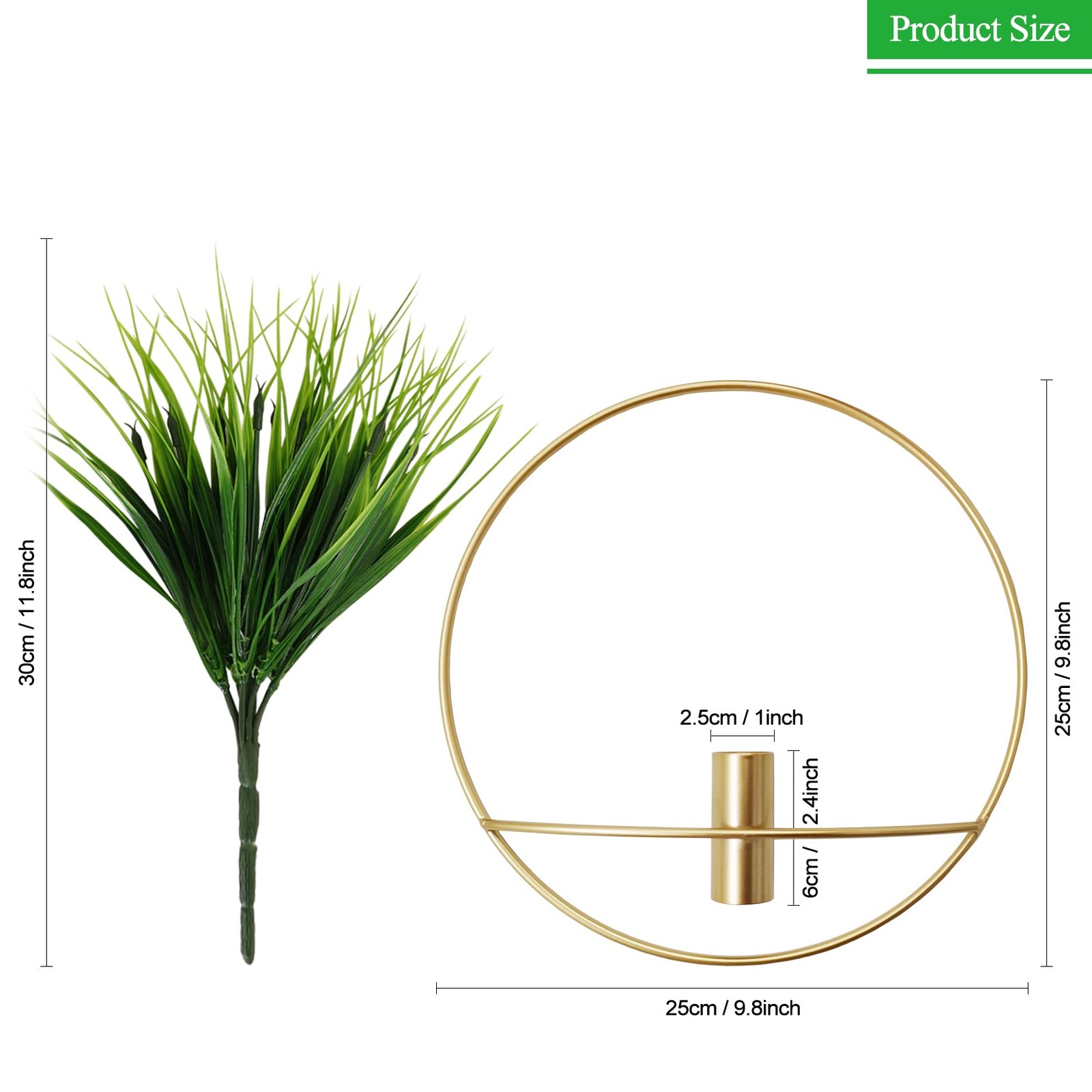 Set of 2 Artificial Plants with Gold Metal Round Hanging Hoop for Wall Decor,…