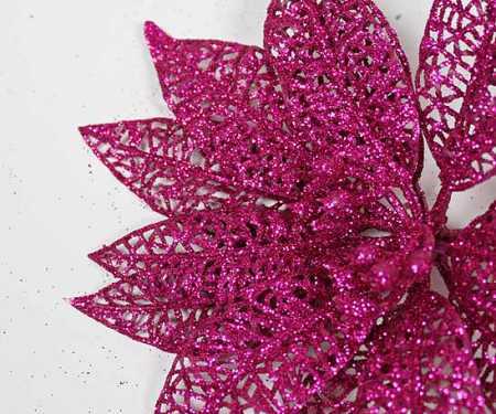 Bulk Pack of 12 Fuchsia Glittered Mesh Artificial Poinsettia 11″ Picks