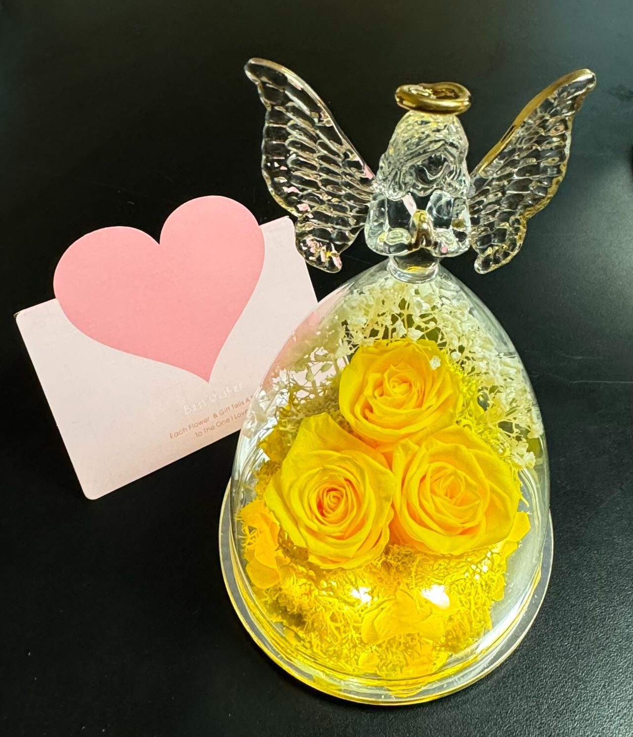 Mothers Day Mom Gift for her, Preserved Real Flower Rose in Large Glass Angel…