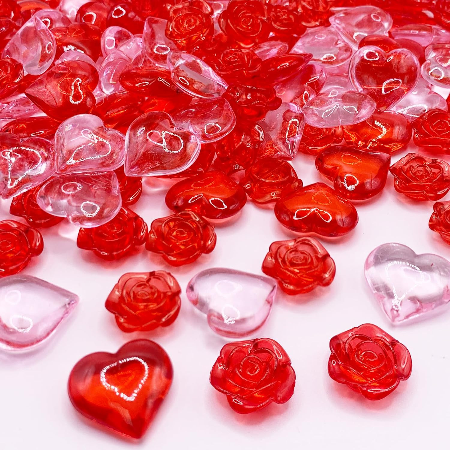 200Pcs Acrylic Heart Ornaments Rose Flower Vase Filler Decorations, Love Hearts