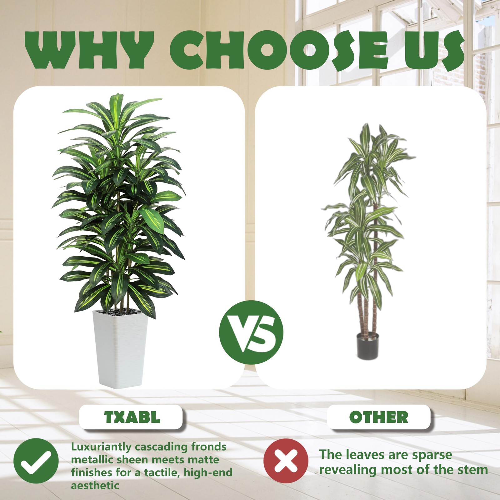 Artificial Dracaena Tree Indoor, 5FT Tall Fake Floor Plants with White Plante…