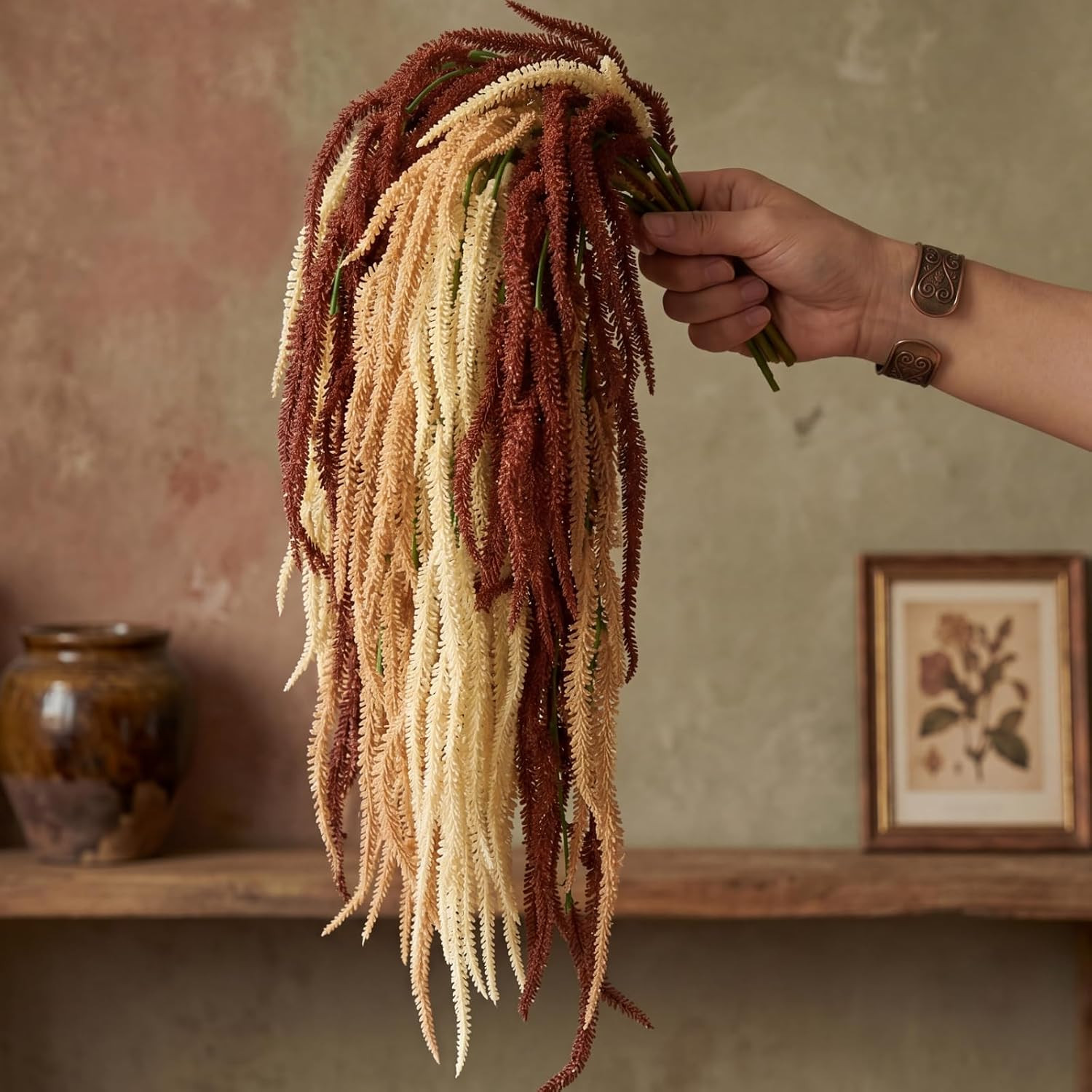 12 Pcs Boho Amaranthus Faux Flowers for Wedding, Home Decor, Floral Garland