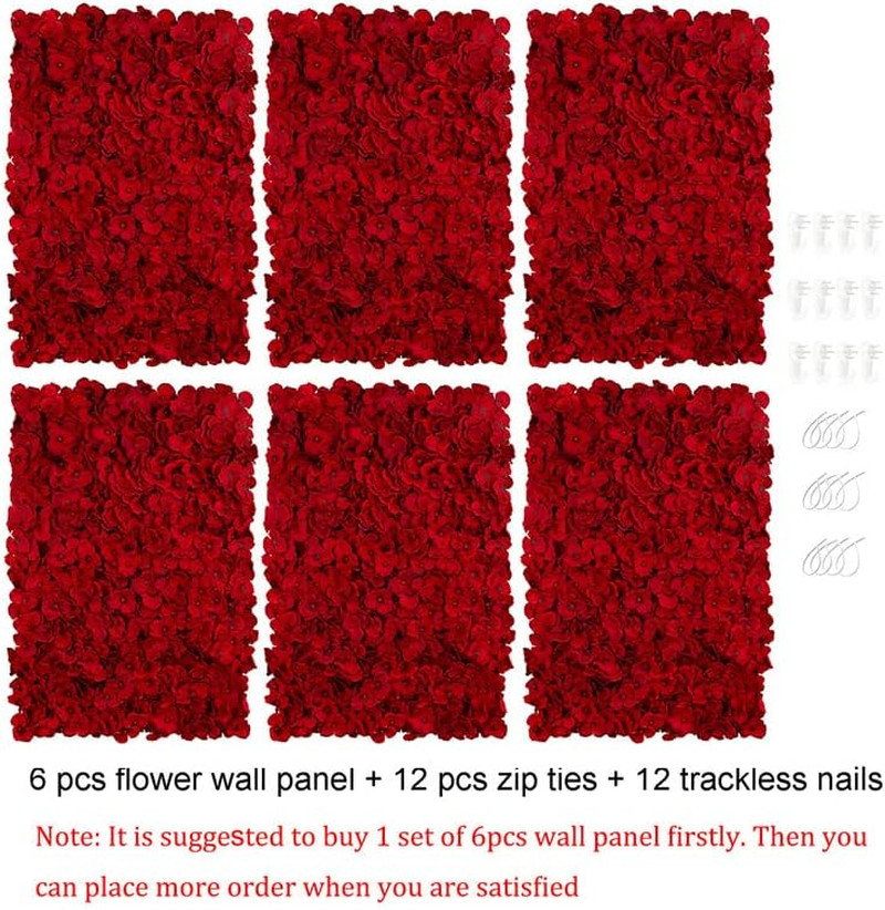 Red Hydrangea Flower Wall Backdrop – 6 Pcs 3D Silk Panels for Events Decor