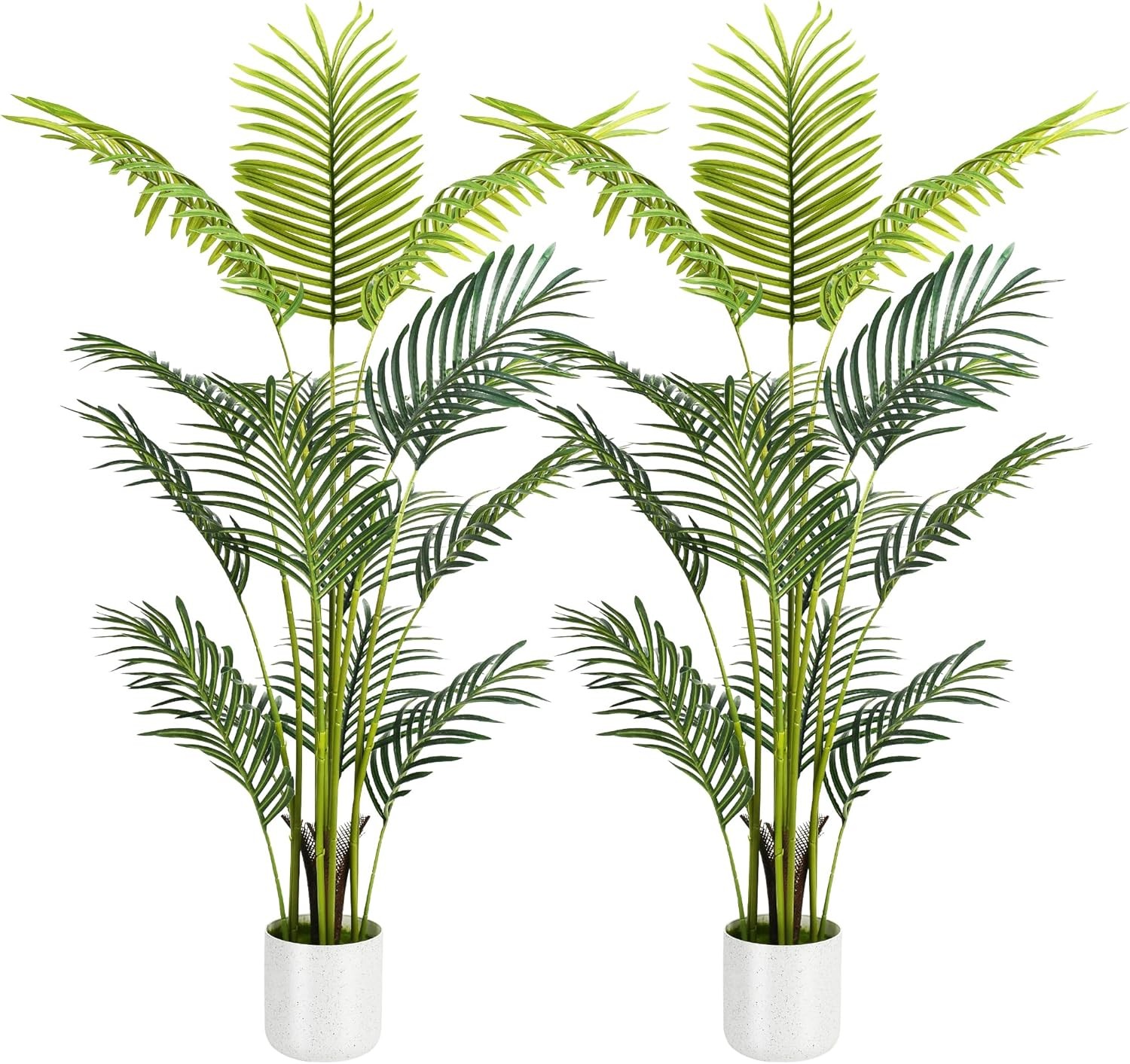 2 Pack 4FT Artificial Areca Palm Tree Faux Floor Plant w/ White Tall Pot Decor