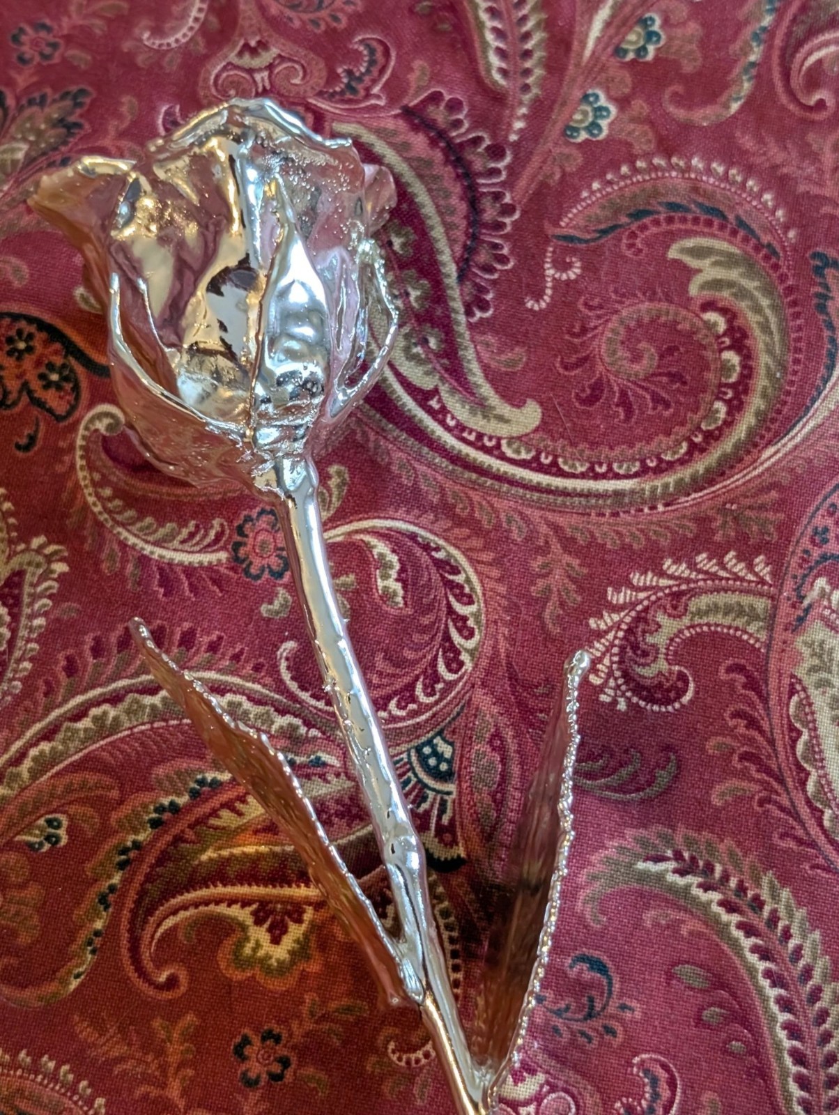 Platinum Dipped Real Rose Keepsake with Box 11″ Long Unique Gift Anniversary