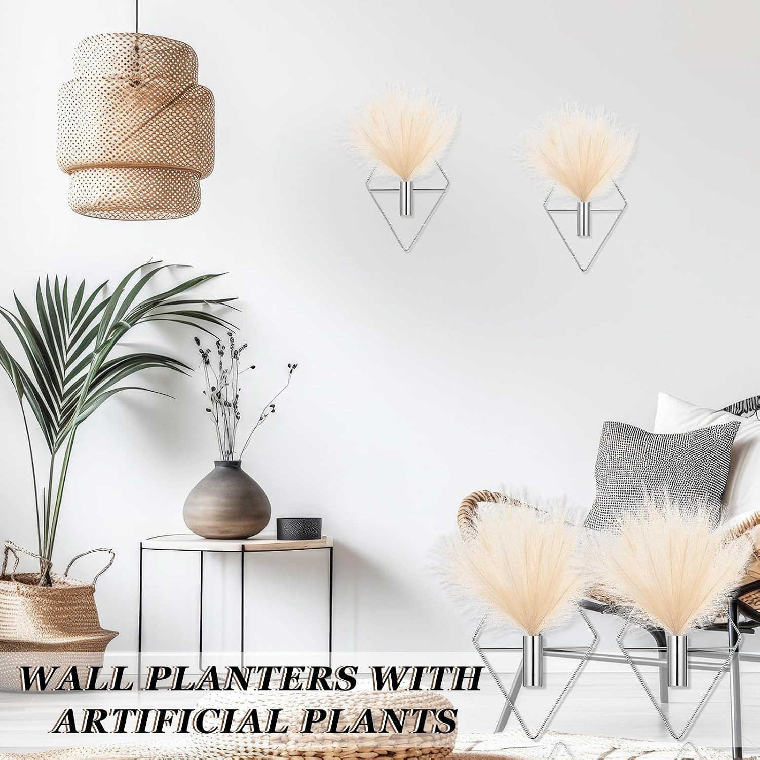 2 Pieces Metal Wall Hanging Planters with Artificial Plants Boho Indoor Decor…