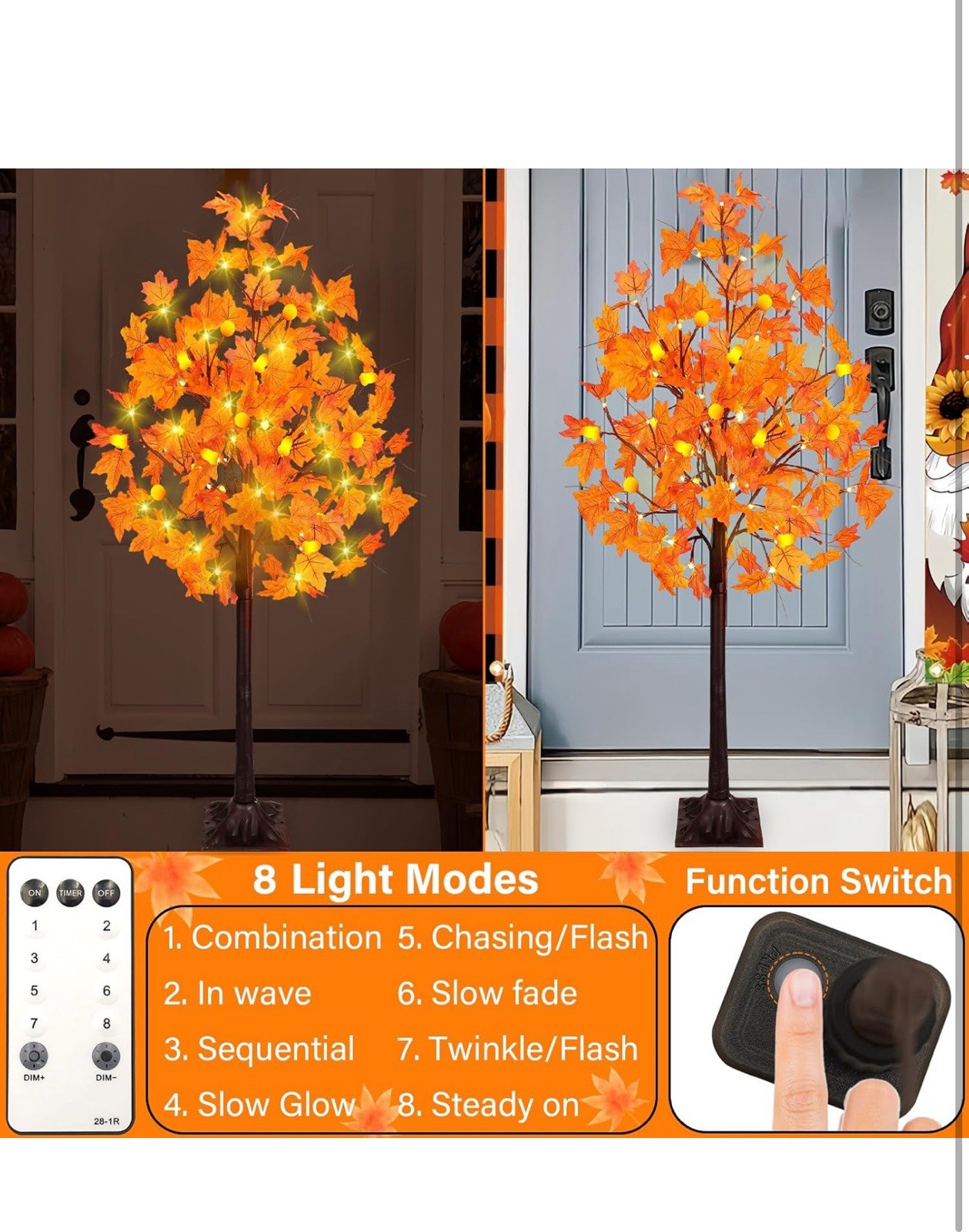 Fall Decor 2 Pack 4 Ft Lighted Maple Tree Thanksgiving Decor 8 Modes 49 Ledlight