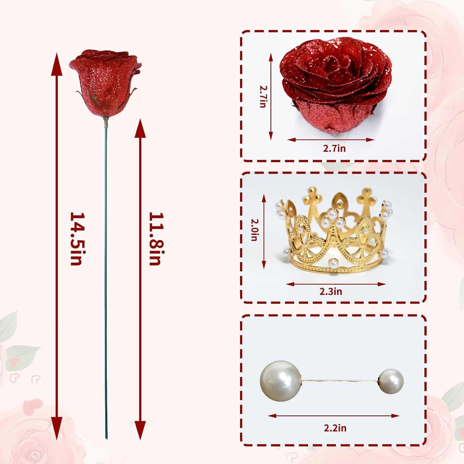 Red Glitter Roses Bouquet DIY Fake Flowers Bouquet Everlasting Shiny Artifici…