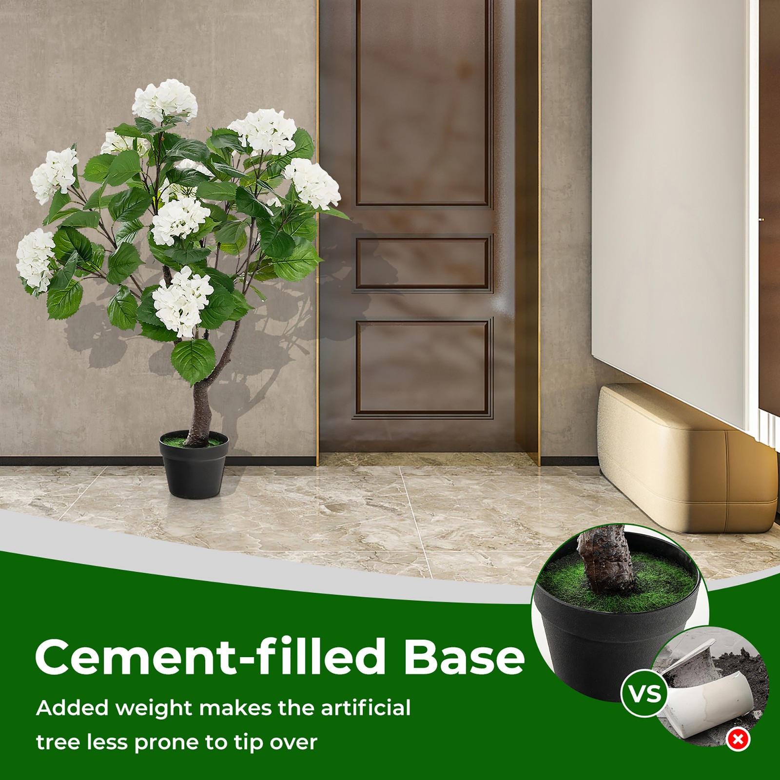 2 Pack Artificial Hydrangea Tree Fake Floral Plant w/ 11 White Flowers