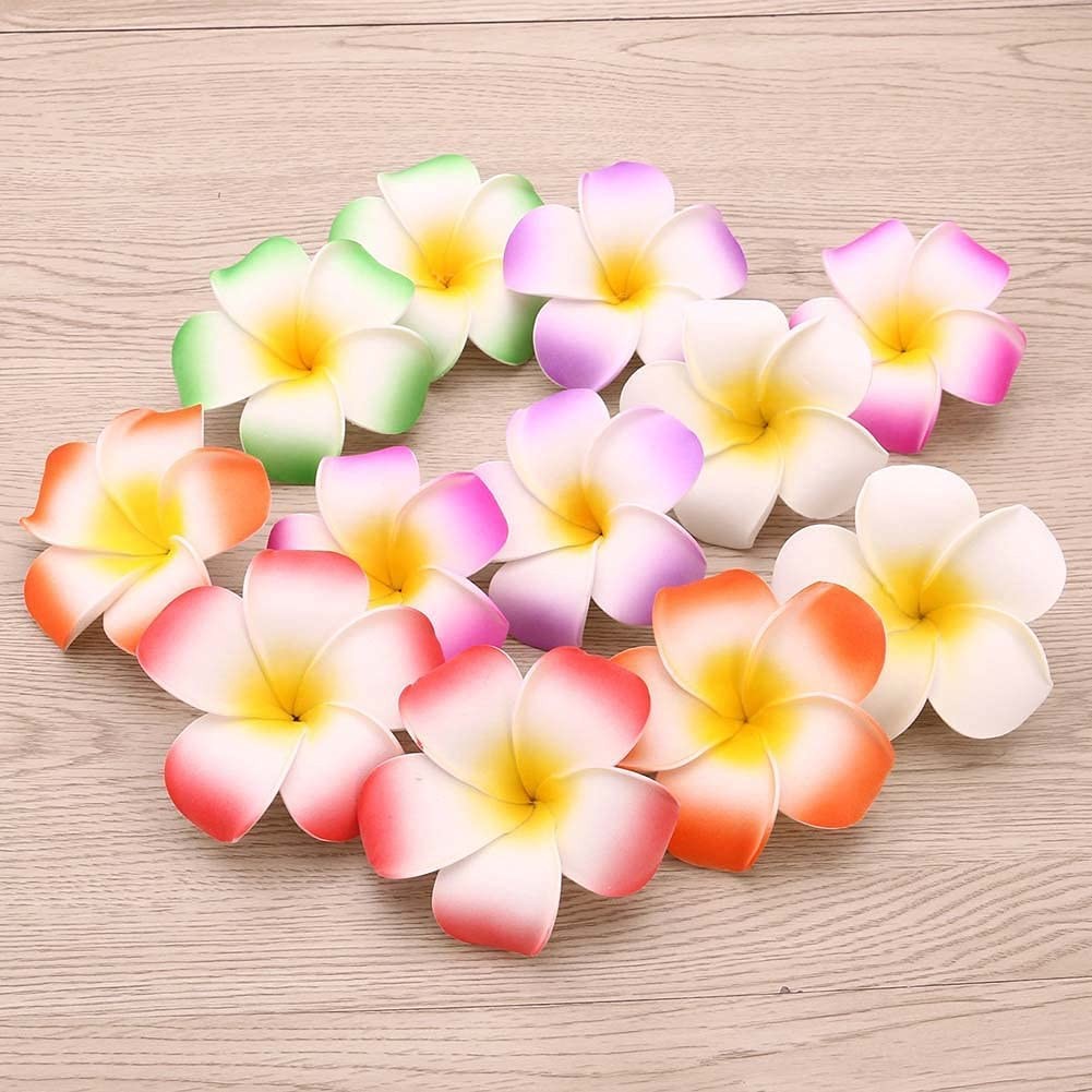 50Pcs 2.4Inch Artificial Foam Plumeria Rubra Hawaii Frangipani Beach Flower P…