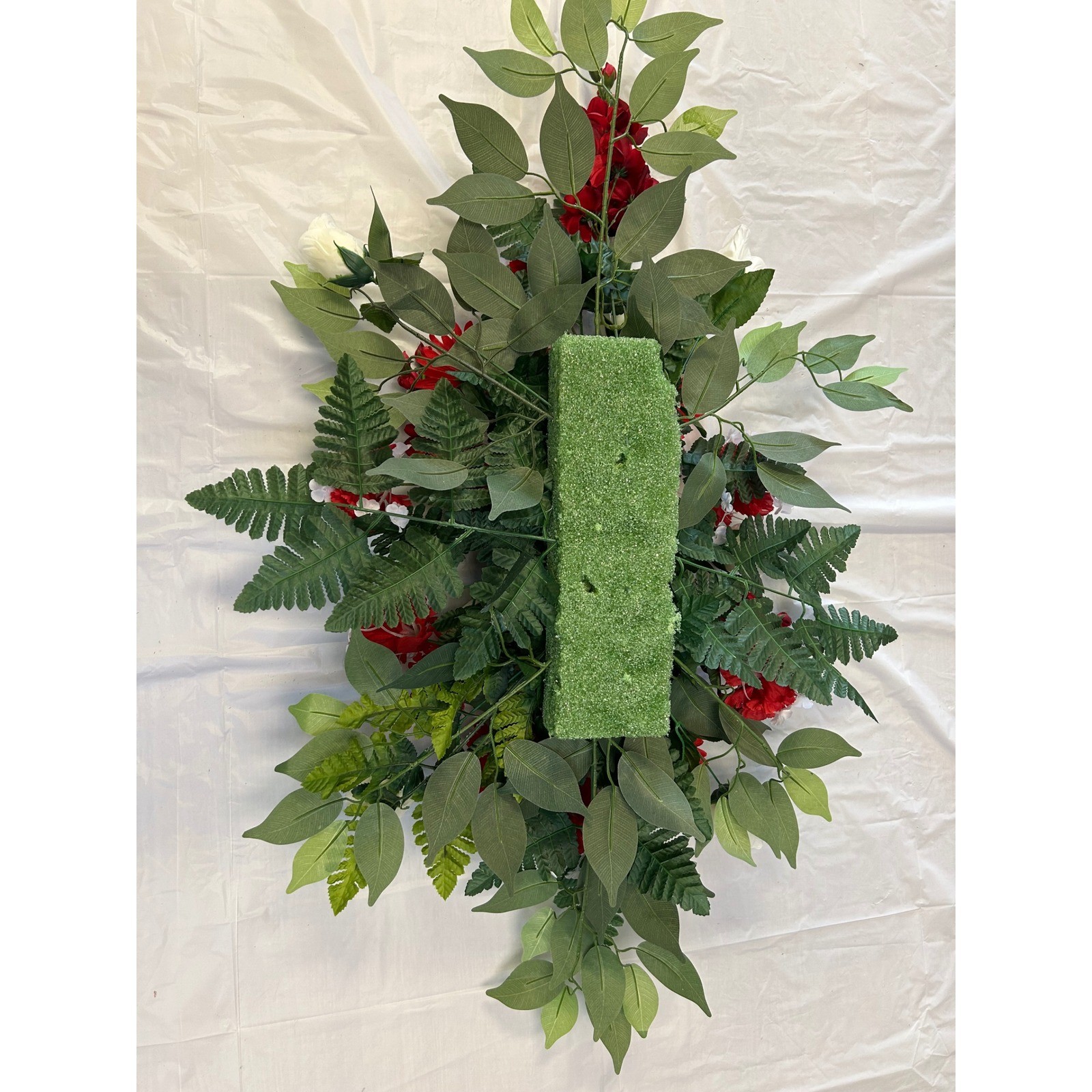 Red White Silk Floral Arrangement Gerbera Daisy Rose Centerpiece Swag 36 Inch
