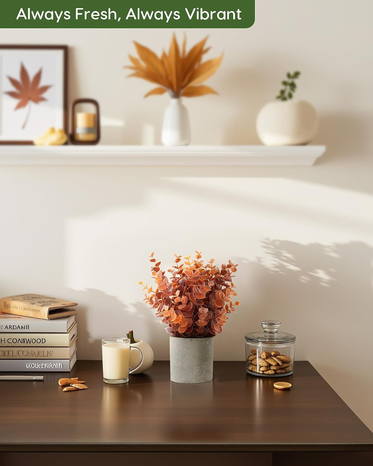2 Pack Low Maintenance Faux Eucalyptus Plants for Cozy Home Decor – Autumn Vibes