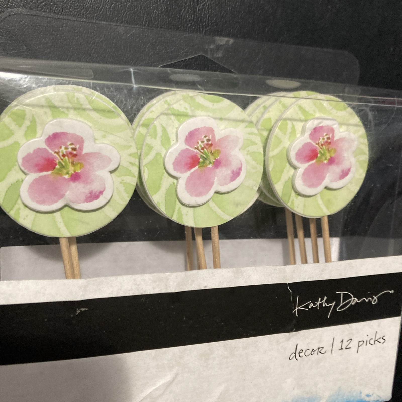 Set Of 12 Kathy Davis Flower Decor Cupcake Picks Birthday Decor 3.5 X 2″ NIB