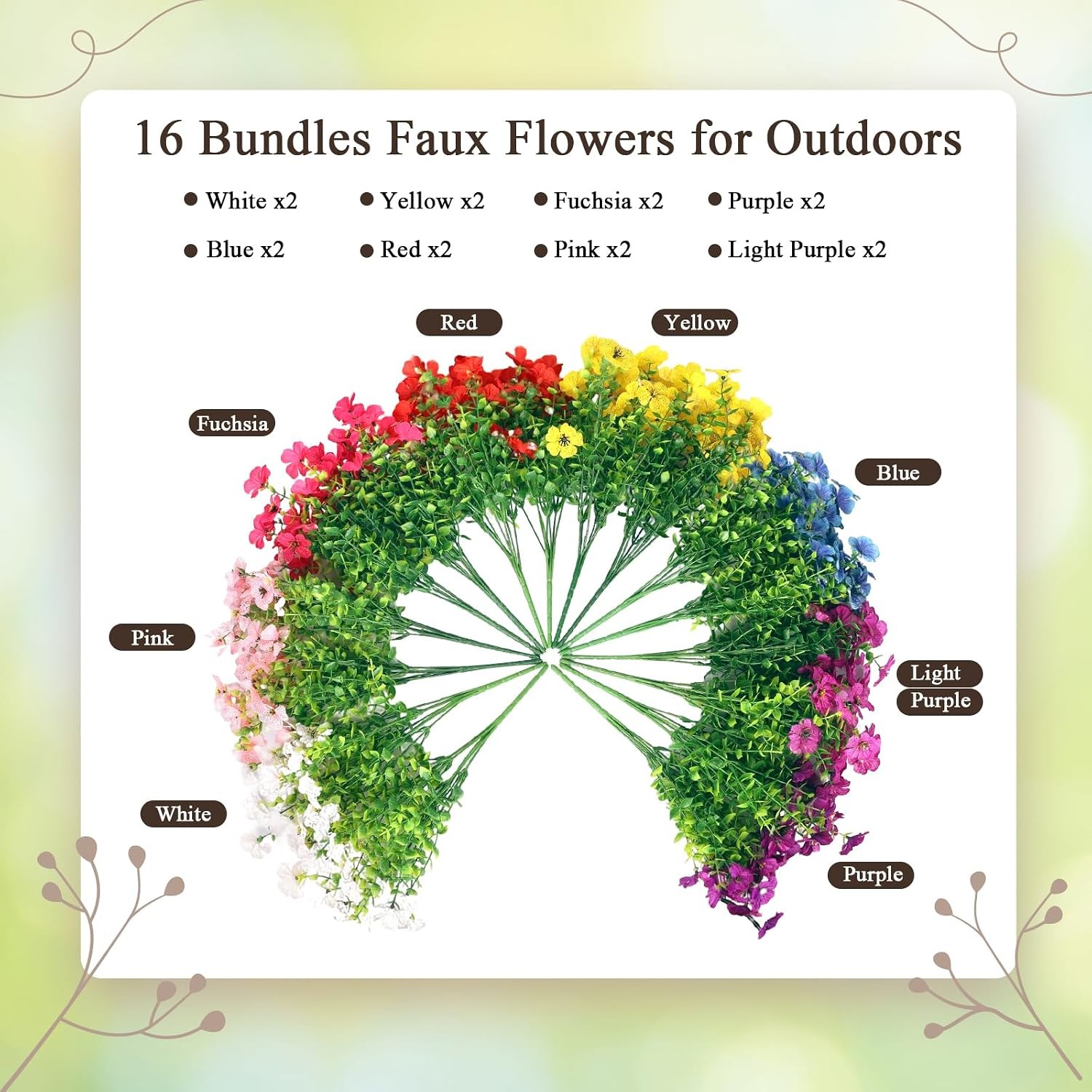 UV Resistant Artificial Outdoor Flowers Mixed Colors Fake Garden Flowers 16
