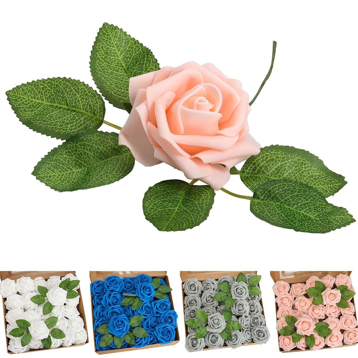 25/50pcs Artificial Flowers Real Looking Foam Rose Decoration DIY for Wedding US