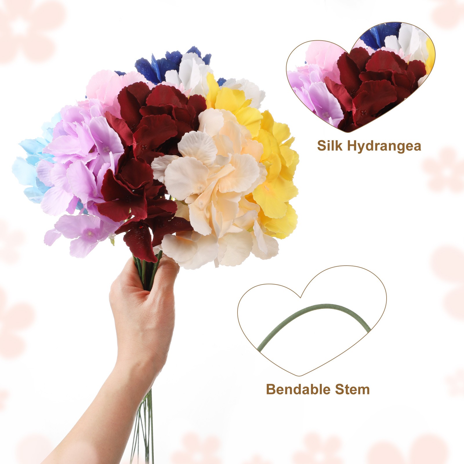 10pcs Artificial Hydrangea Flowers 16″ Silk Faux Hydrangea Flower, Yellow