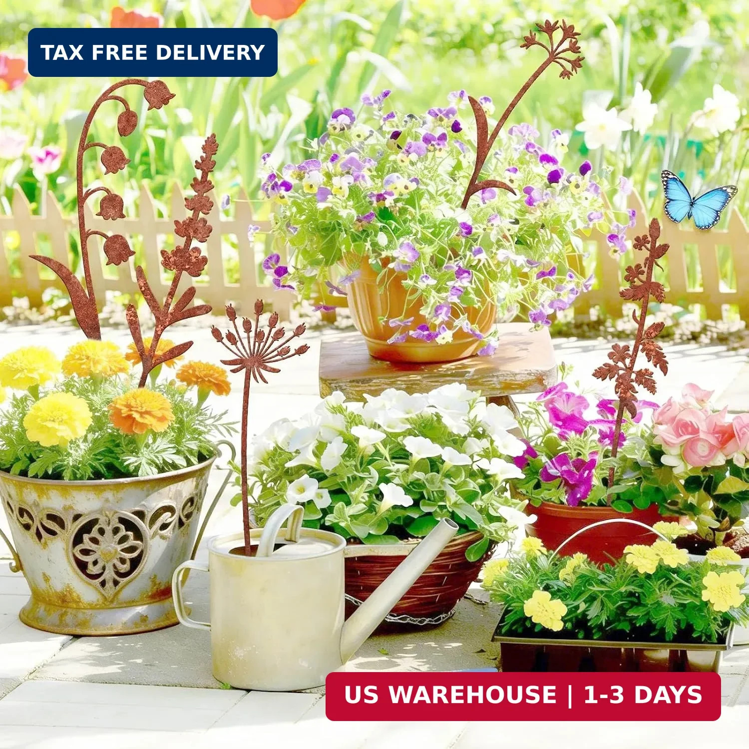 5 Pack Metal Flowers for Outside, Decorative Garden Stakes, Decorative Plant Sta