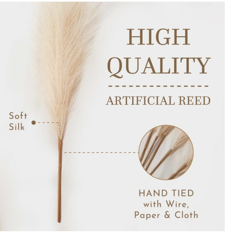 Faux Pampas Grass 10 Pcs with Farmhouse Beads, Home Decor, Small Pompous Grass