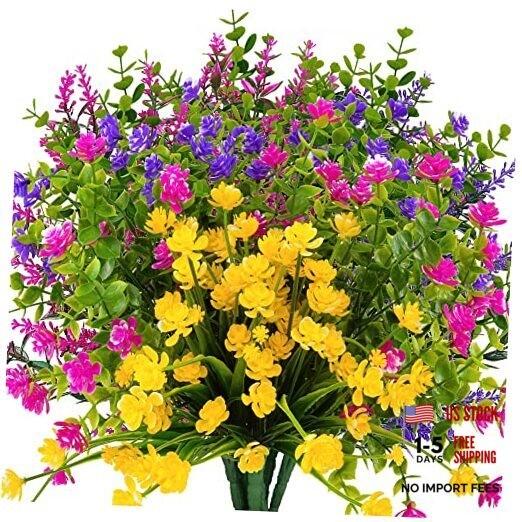 12 Bundles Outdoor Artificial Fake Flowers UV Resistant No Mixcolor-12 Bundles