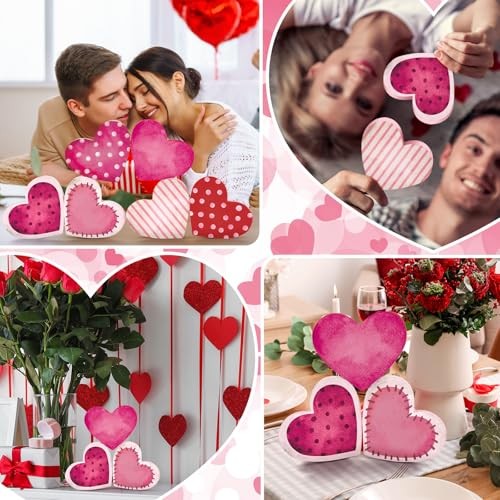 Pcs Valentine’s Day Wooden Heart Signs Tiered Tray Decor Wood Pink Heart 6 Cute