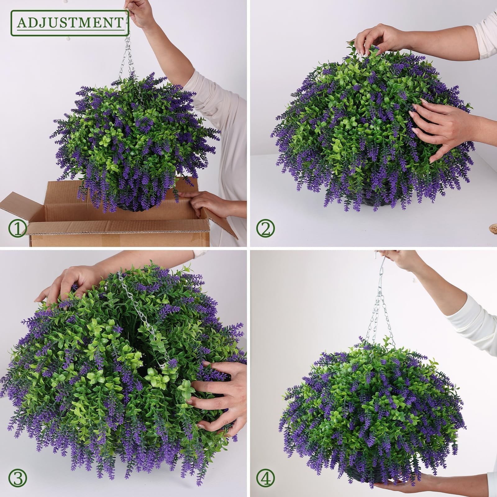 Artificial Lavender and Boxwood Hanging Basket – 2 Set for Outdoor Decoration…
