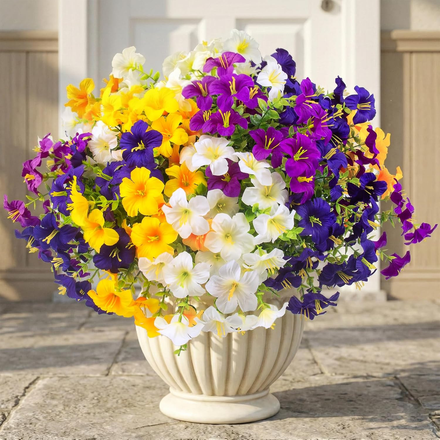16 Pcs Faux Petunias Artificial Flowers for Outdoors, UV Resistant Fake Petunias