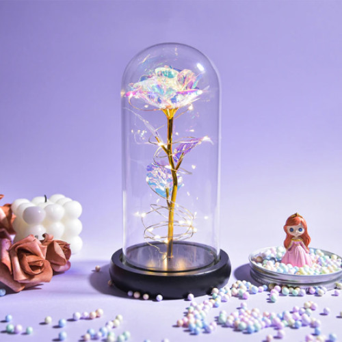 Galaxy glass rose flower with LED light, a gift for the most cherished person