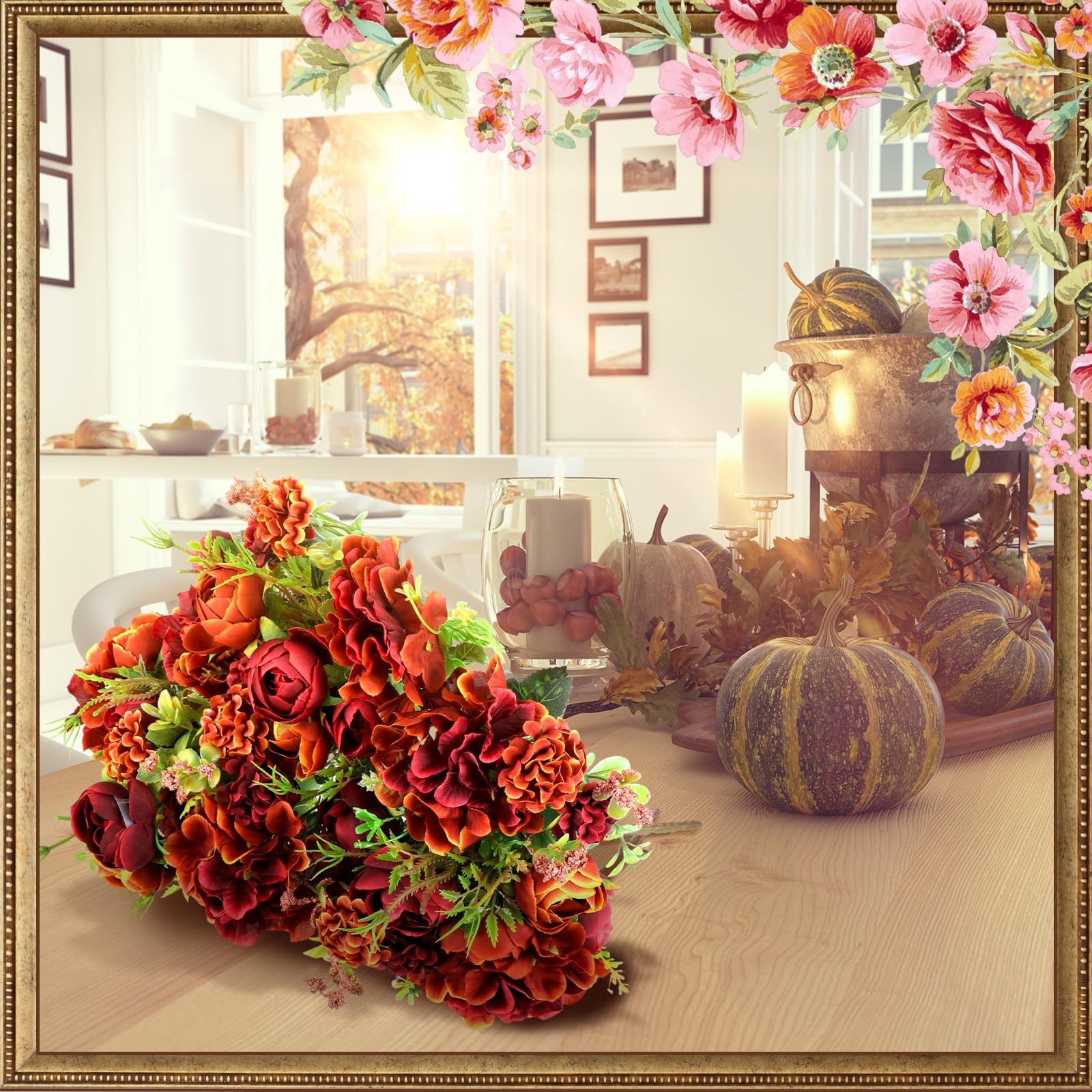 24 Bundles Artificial Flowers Bulk Burnt Terracotta Flowers Fake Silk Roses B…