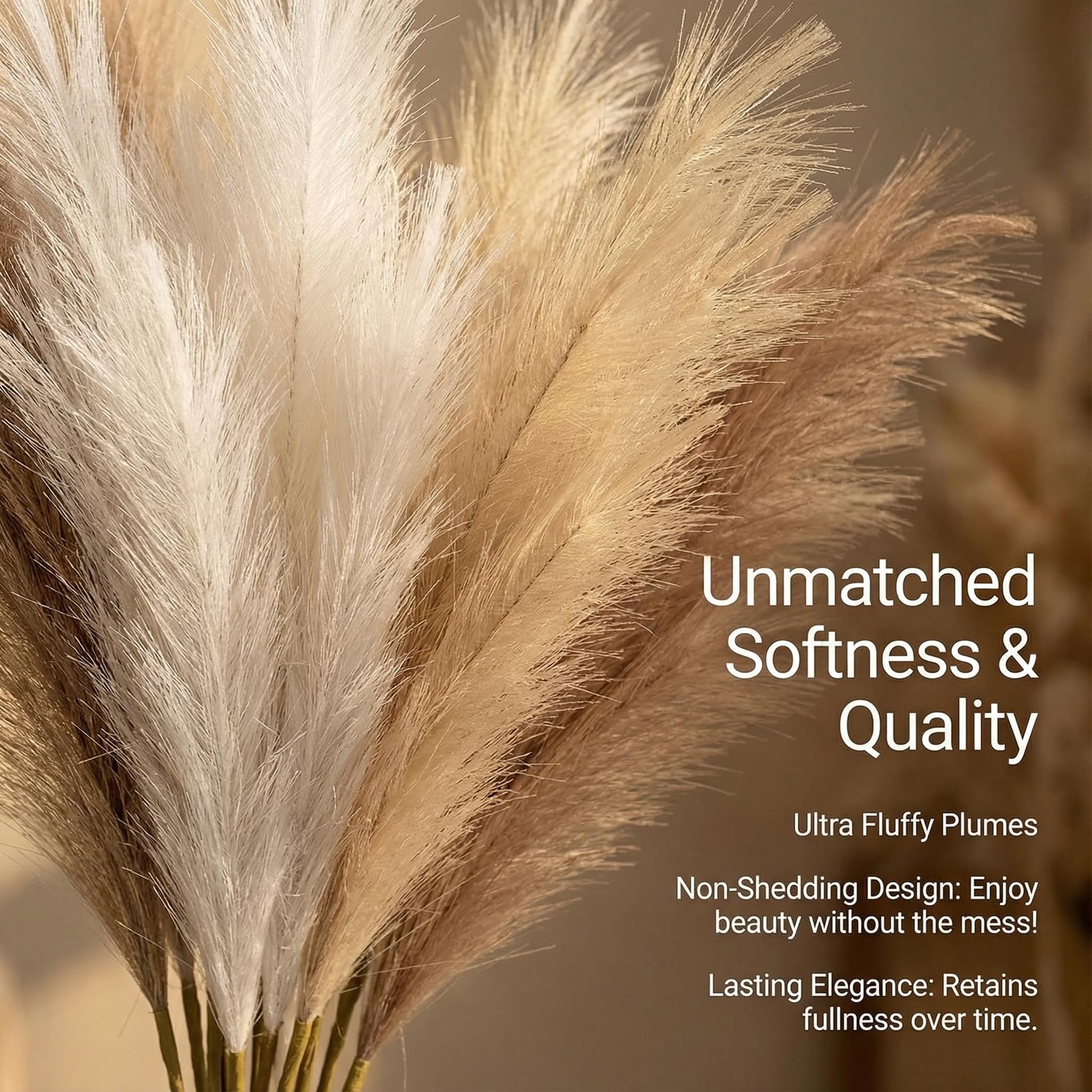 Cong He Pampas Grass Decor 21.7 Inch White Beige Brown, Brown
