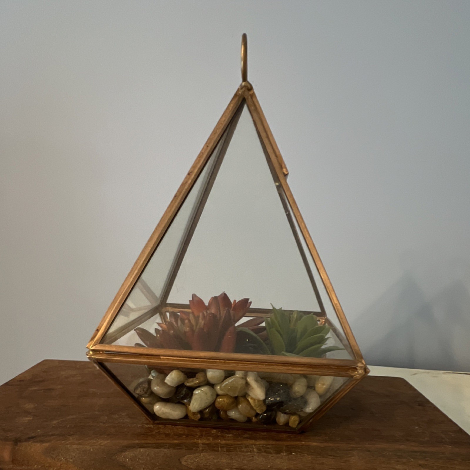Artificial Succulent Hanging Terrarium Arrangement Glass & Metal Green Gold