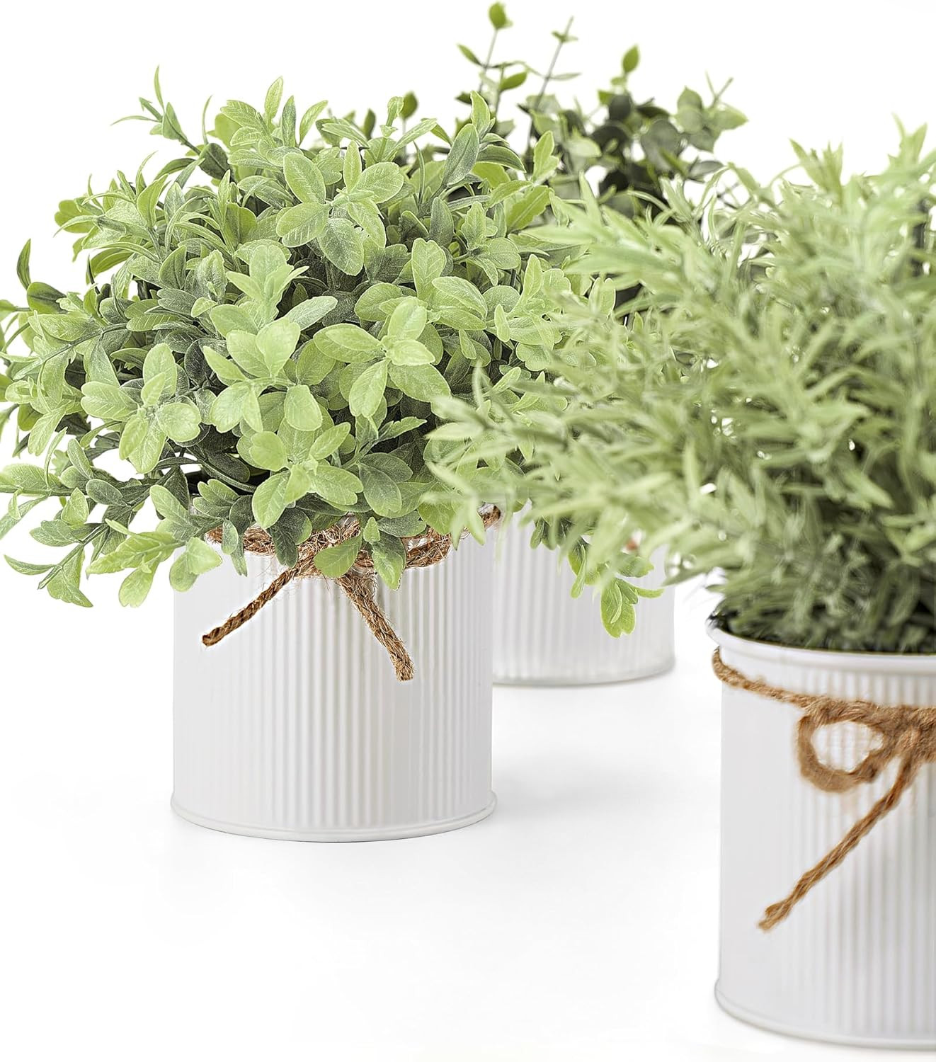 Fake Plants in Farmhouse Galvanized Metal Pots Table Centerpiece Rustic Home Dec