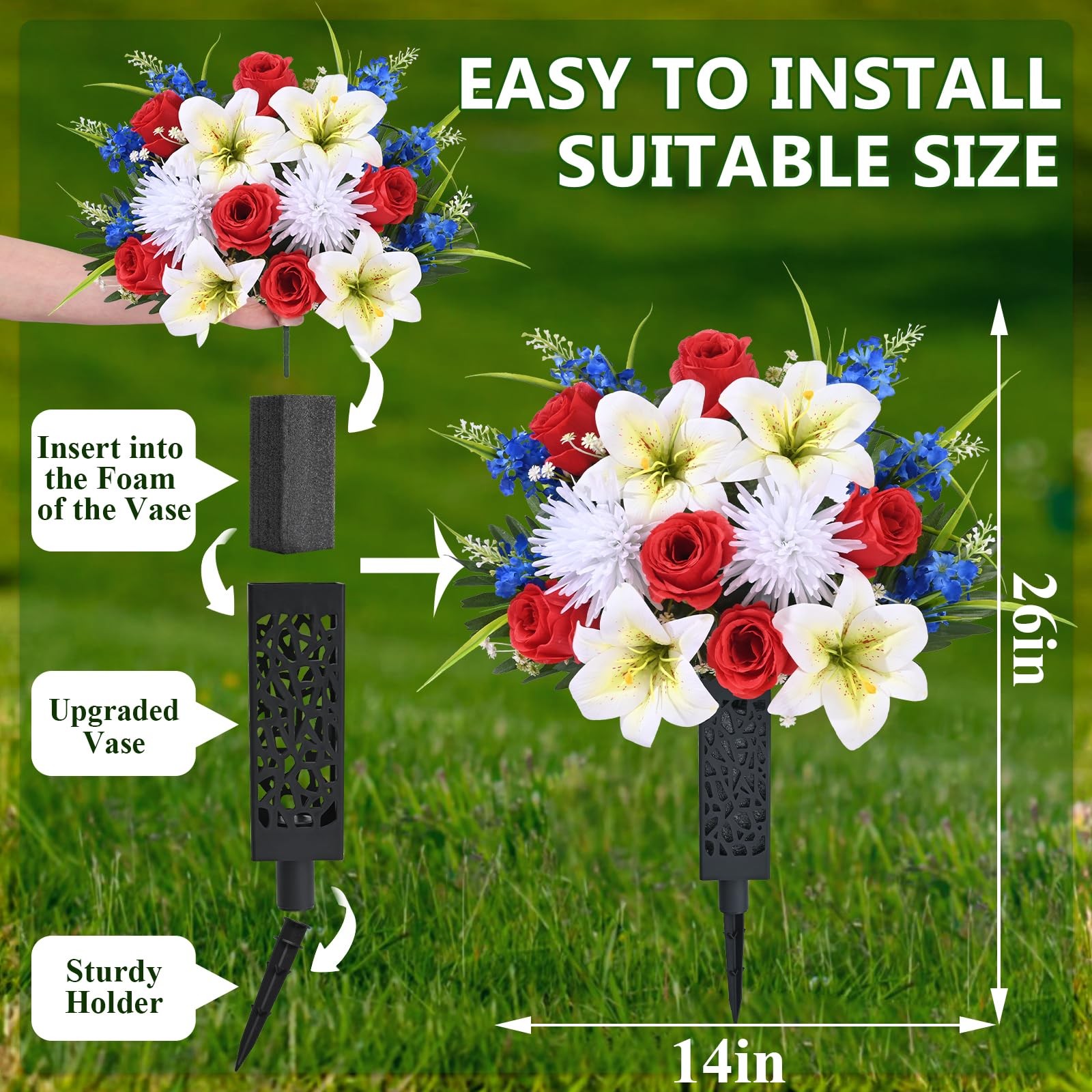 2 Sets Artificial Cemetery Flowers for Grave, Artificial Grave Flowers Memori