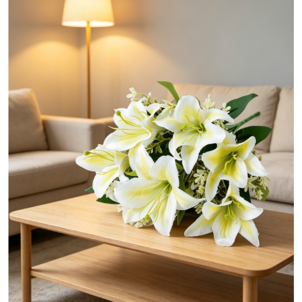 Silk Lily Flower Bouquet 7 Blooms Wedding Home Decor Table Centerpiece Red